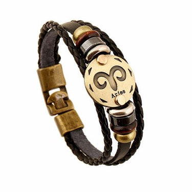 12 Constellation Zodiac Mens/Womens Leather Bracelet